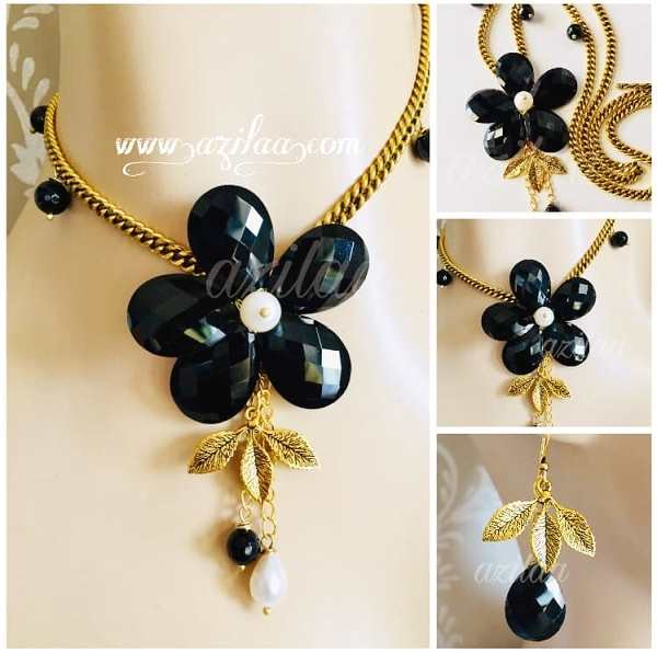 Tassel designer Rose handmade silver chain necklace earrings at ₹2450 |  Azilaa