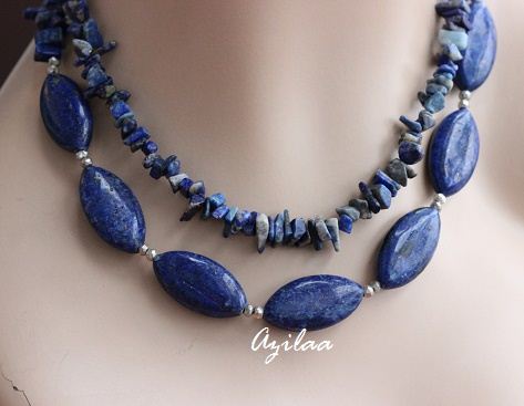 Silver Plated Dark Blue And Skyblue Color Pastel Design Beaded Choker  Necklace By Cippele
