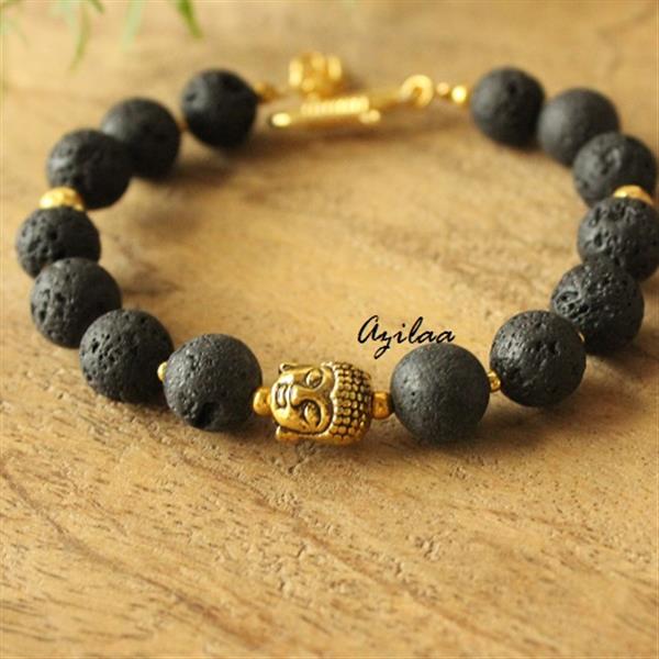 Mehrunnisa Black Lava Stone Silver Tone Buddha Bracelet for BoysGirls  JWL847  Amazonin Jewellery