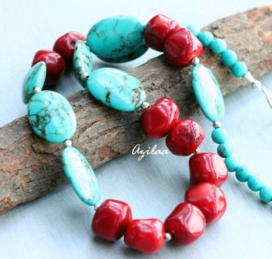 Coral and Turquoise Necklace | Exotic India Art