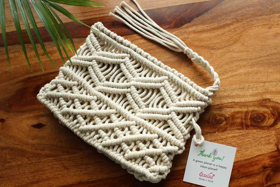 Buy R.R.LALA Macrame handbag with knotted handle Macrame shopping bag,  knotted handle, Beach Bag, Reusable Shopping Bag, Size: Width 12