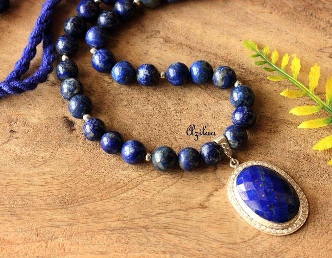 Lapis Lazuli Cabochon Round Ball Bead Necklace With Solid Silver Element  NS-1155 – Online Gemstone & Jewelry Store By Gehna Jaipur
