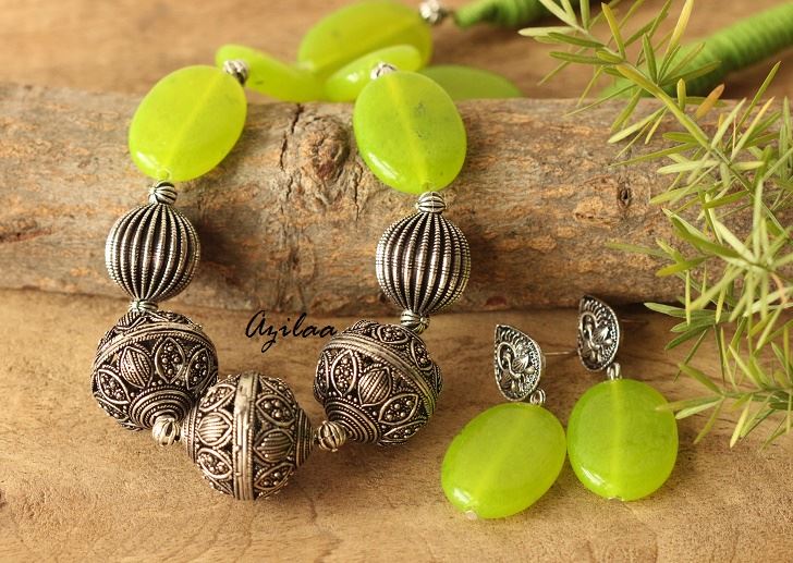 Shoshaa Gold Plated Handcrafted Lime Green stones  Kundan Jewellery Set