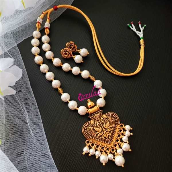 Ethnic designer white pearl handmade necklace set at ₹2250