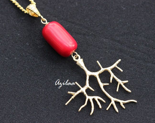 Antique Victorian Red Coral Necklace. Natural Red Branch Coral