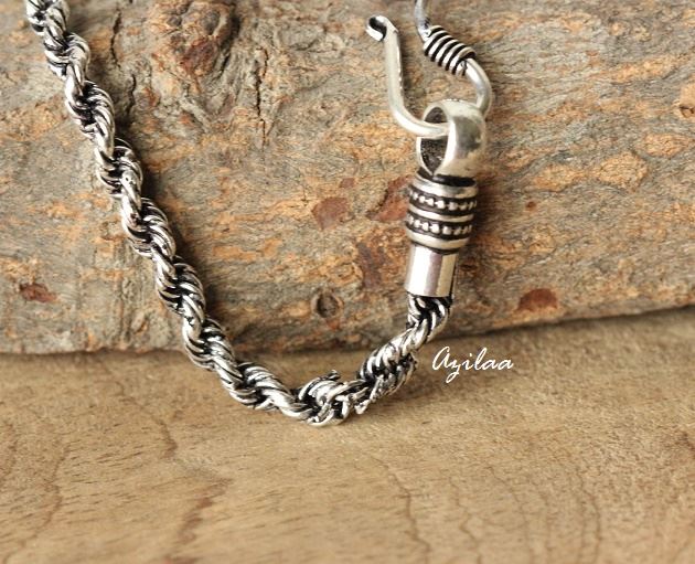 Silver Oxidized Twisted Rope Chain Bracelet - Christmas Gift for Him