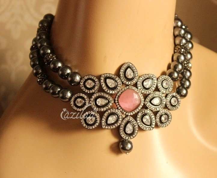 Oxidized Silver Choker necklace and Earrings | Indian Wedding jewelry –  Indian Designs