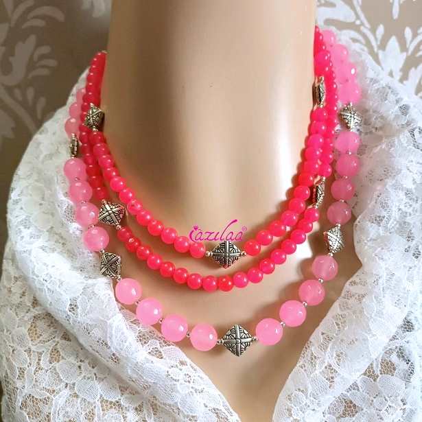 Coral pink beaded necklace - Laguna Treasures